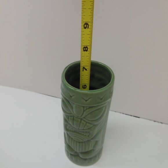 Vtg Tiki Hawaiian Cup Vase Ceramic Mug Green Double Sided Sang Kung B Decor - Picture 9 of 11